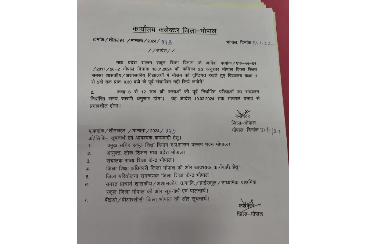 bhopal district collector notification on School timings