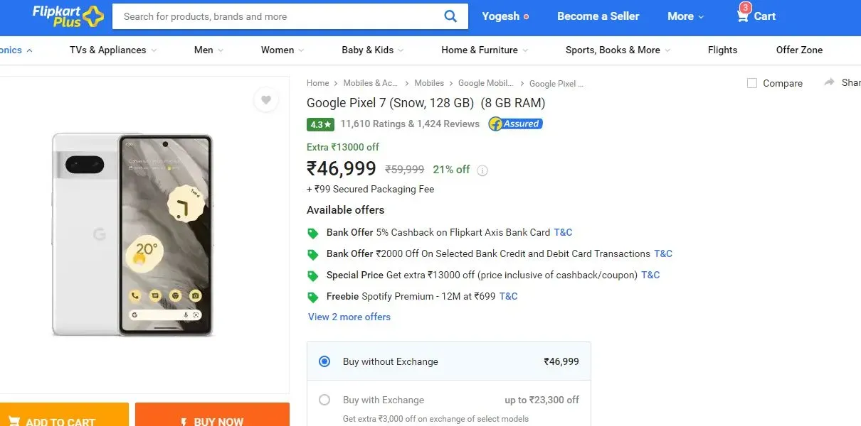 Flipkart Sale Google Pixel 7 