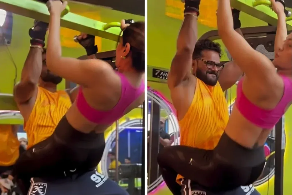 Akanksha Puri and Khesari Lal Yadav