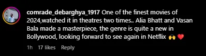 Comments Section Of Jigra Announcement 