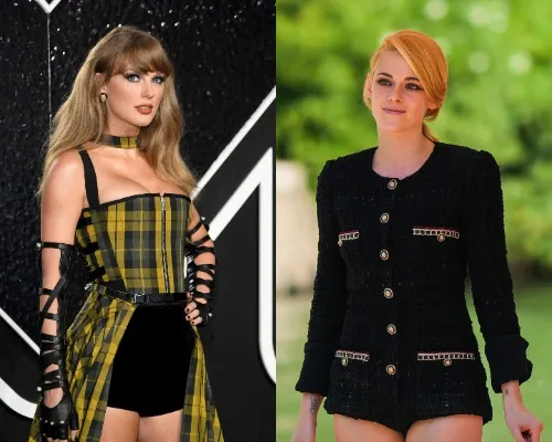 Taylor Swift wore a tartan corset with velvet shorts; Kristen Stewart chose to don a Chanel tweed suit-jacket, with hot shorts at the Venice Film Festival  