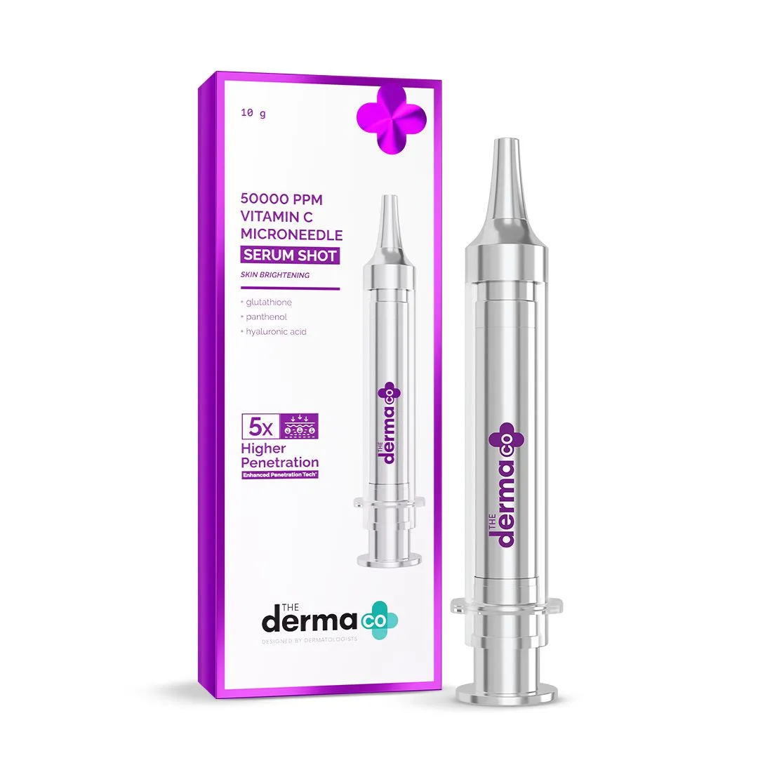 50000 PPM Vitamin C Microneedle Serum Shot with Glutathione, Panthenol &  Hyaluronic Acid for Bright & Revitalized Skin - 10 g