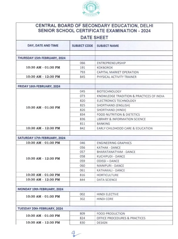 CBSE12th Date sheet 1