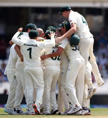 Australian players celebrate after beating India by 209 runs on fifth day of ICC WTC Final
