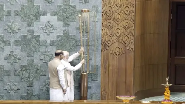 PM Modi installs Sengol near LokSabha Speakers chair