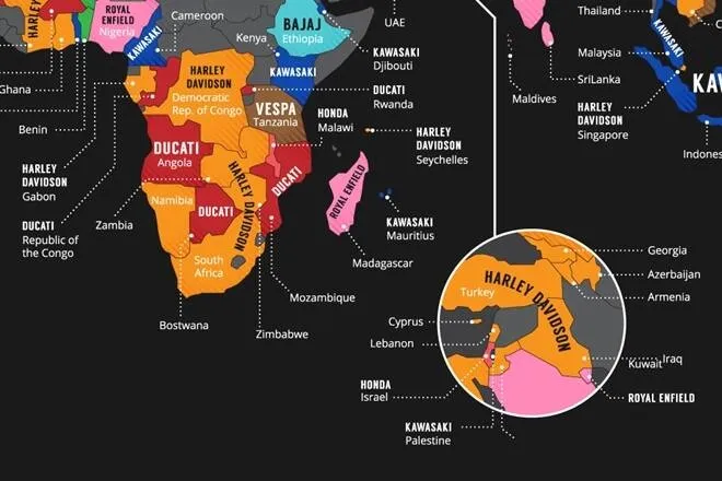 WORLD MAP CREARED BASED ON Country-wise most popular motorcycles Harley Davidson MOST SEARCHED 