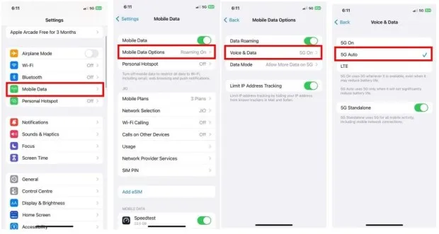 iphone career setting for jio 5g services