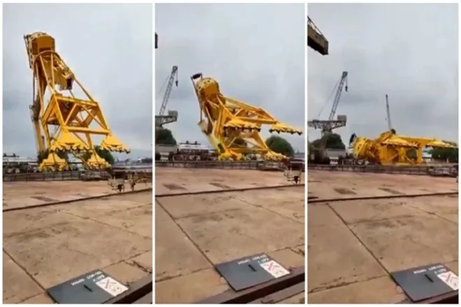 Visakhapatnam crane collapse video 11 persons killed in hindustan shipyard limited accident watch full video