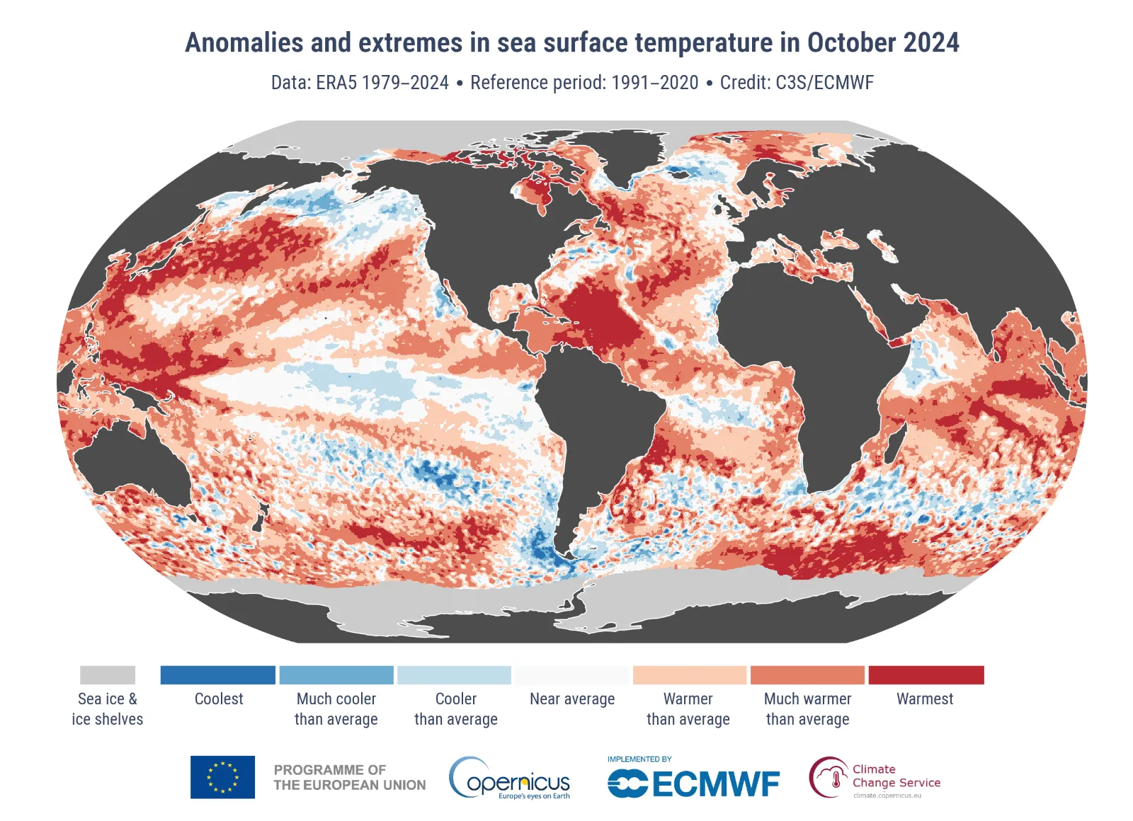 Anomalies and extremes in sea surface temperature for October
