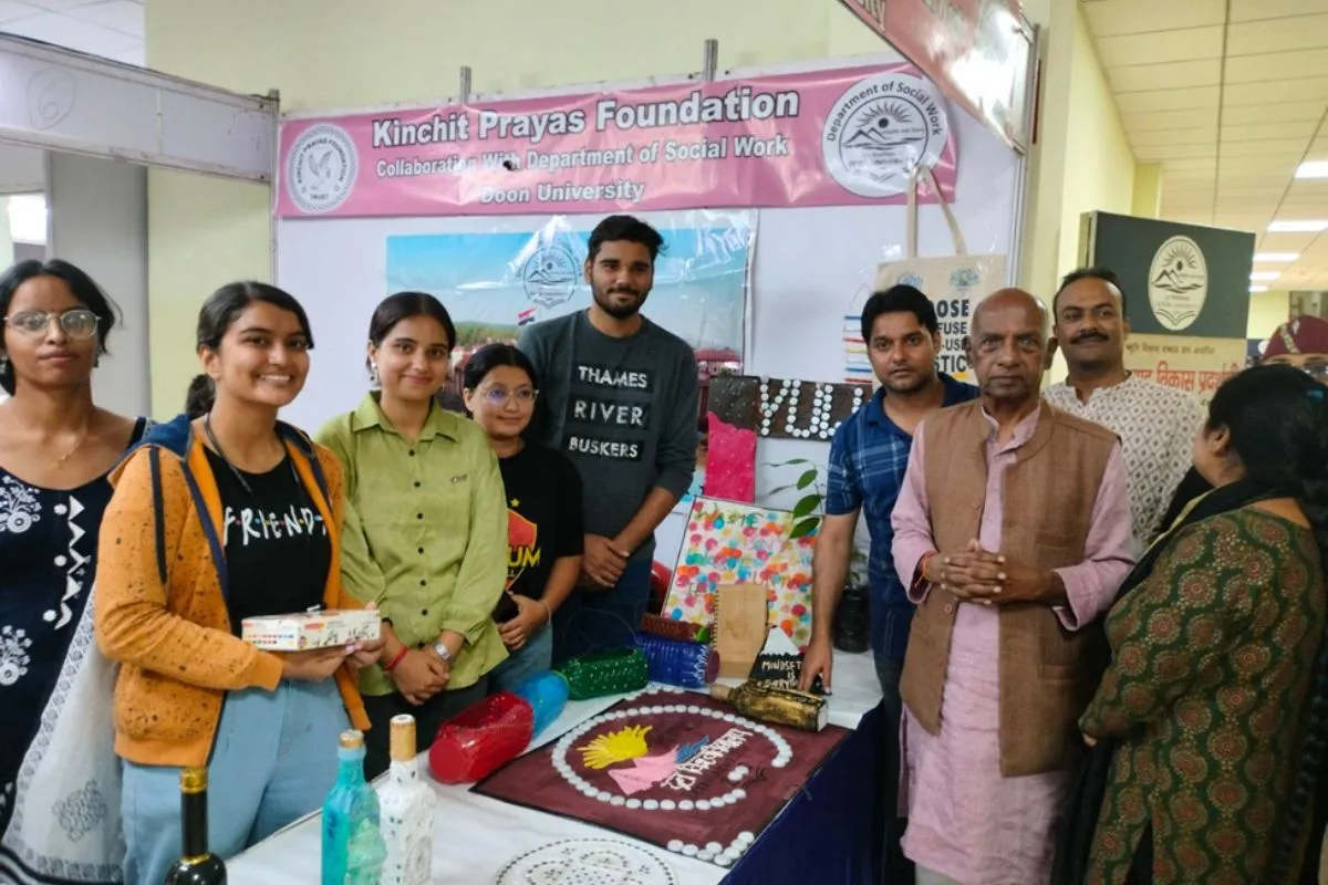 Doon University students exhibited their collection of upcycled plastic products at an awareness session on plastic pollution.