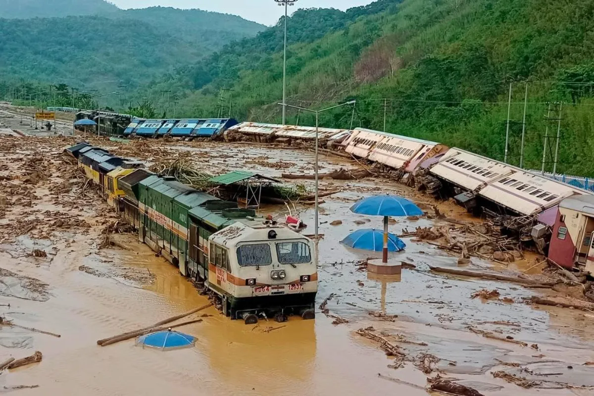 A flooded railway station during assam floods 2022