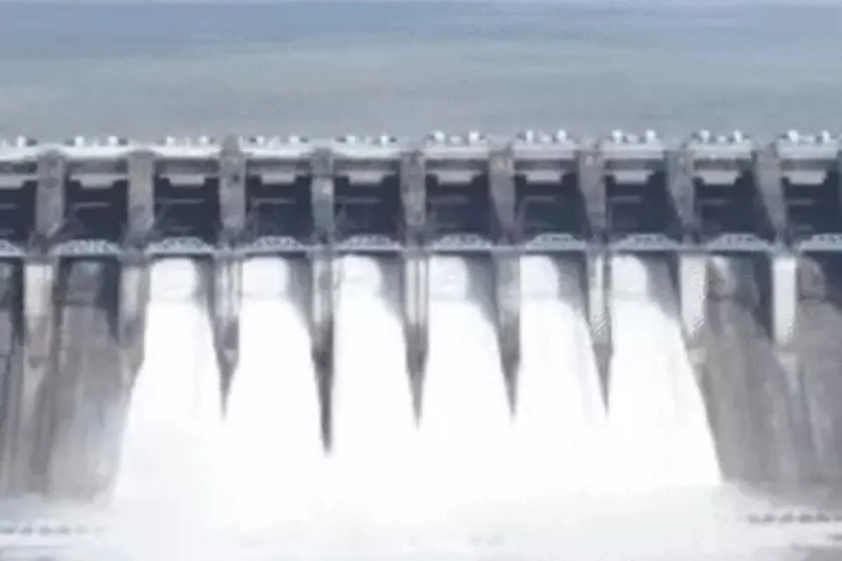 Water being released from a dam during the monsoon season in Madhya Pradesh