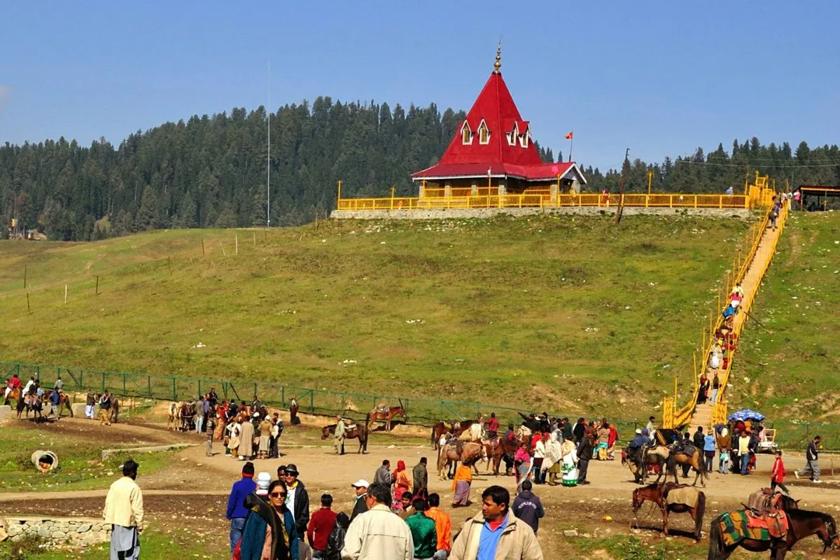 Visitors at the Lord Shiva Temple in Gulmarg