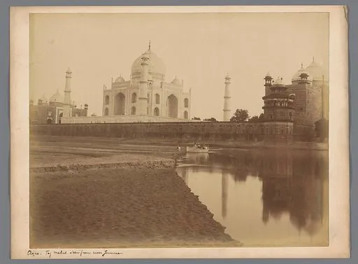 View of the Taj Mahal in Agra, seen from the Yamuna free public domain  image | Look and Learn