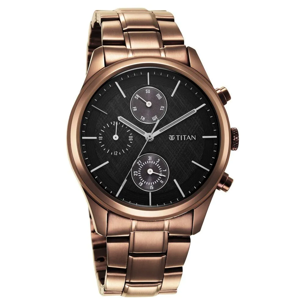 Titan Neo Splash Quartz Multifunction Black Dial Stainless Steel Strap Watch for Men - image number 1
