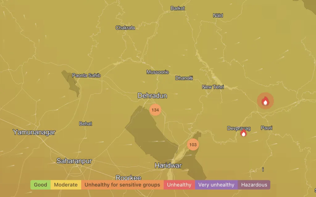 Dehradun AQI on 18th April 2023, midnight