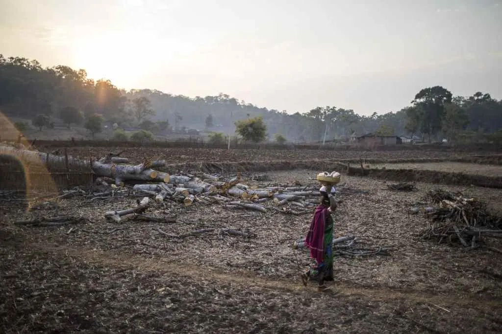 A baiga woman collects water from a stand post at Kapoti Village in Karanjiya, Dhindori, Madhya Pradesh,