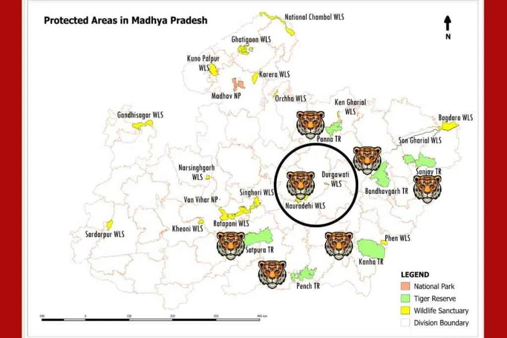 seven tiger reserves in Madhya Pradesh Map