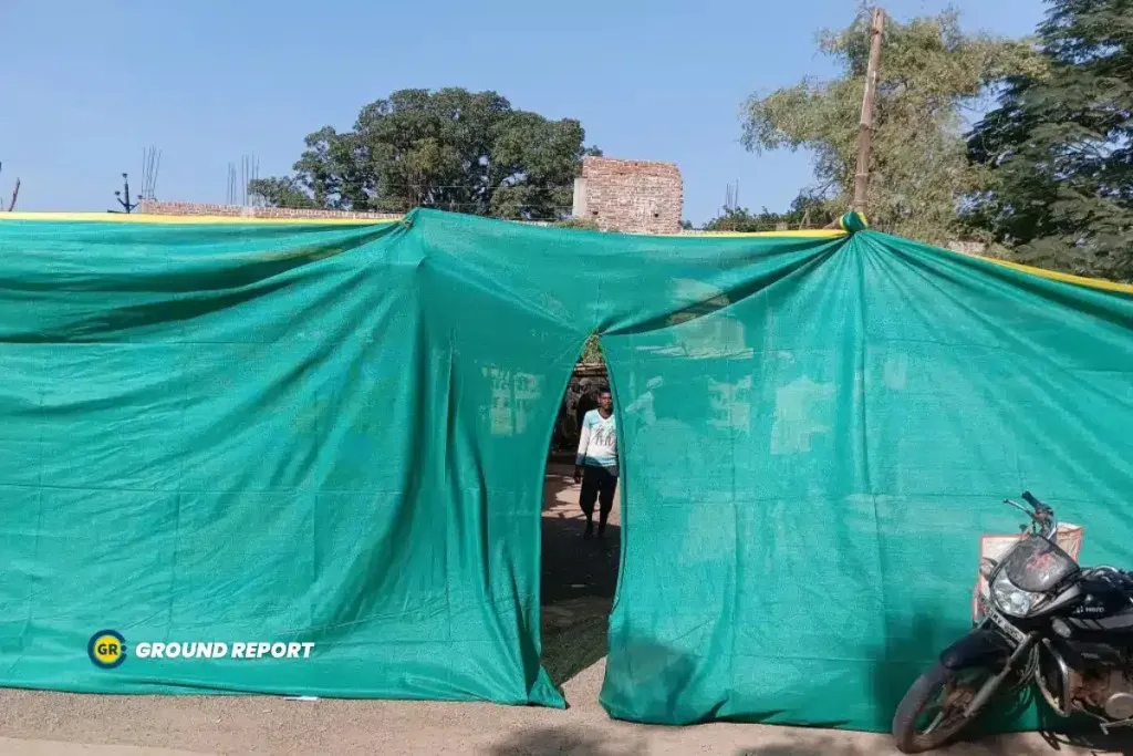 meat shop behind curtains Madhya Pradesh