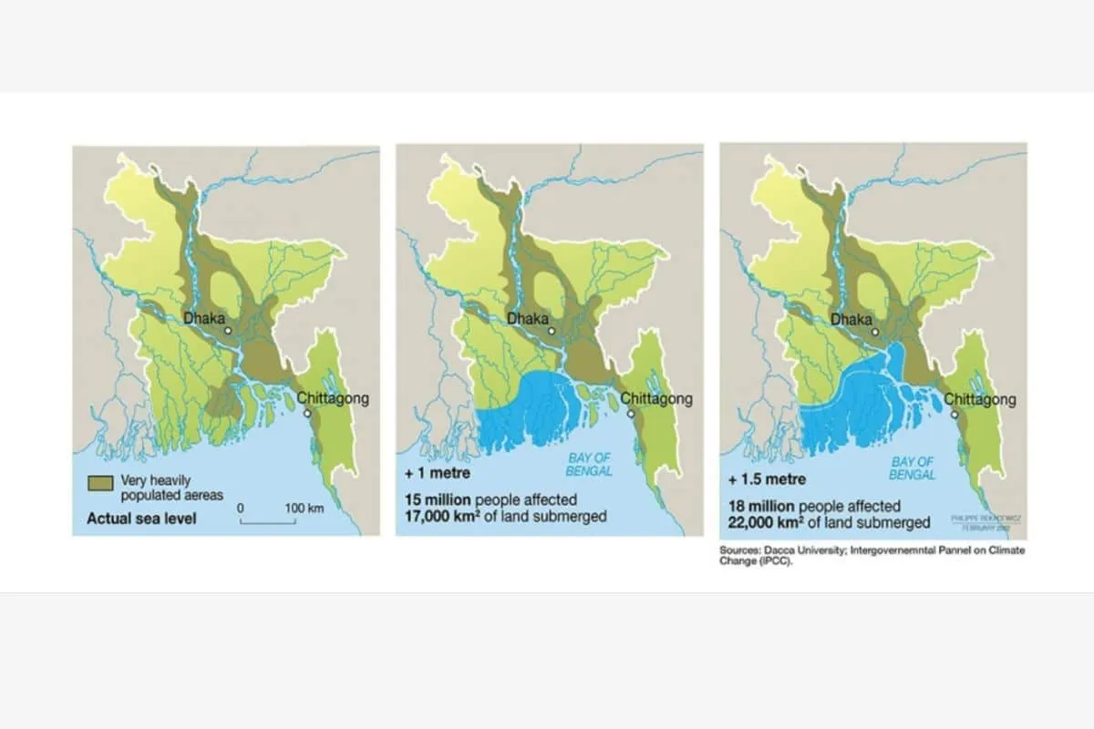 rising sea level map dhaka