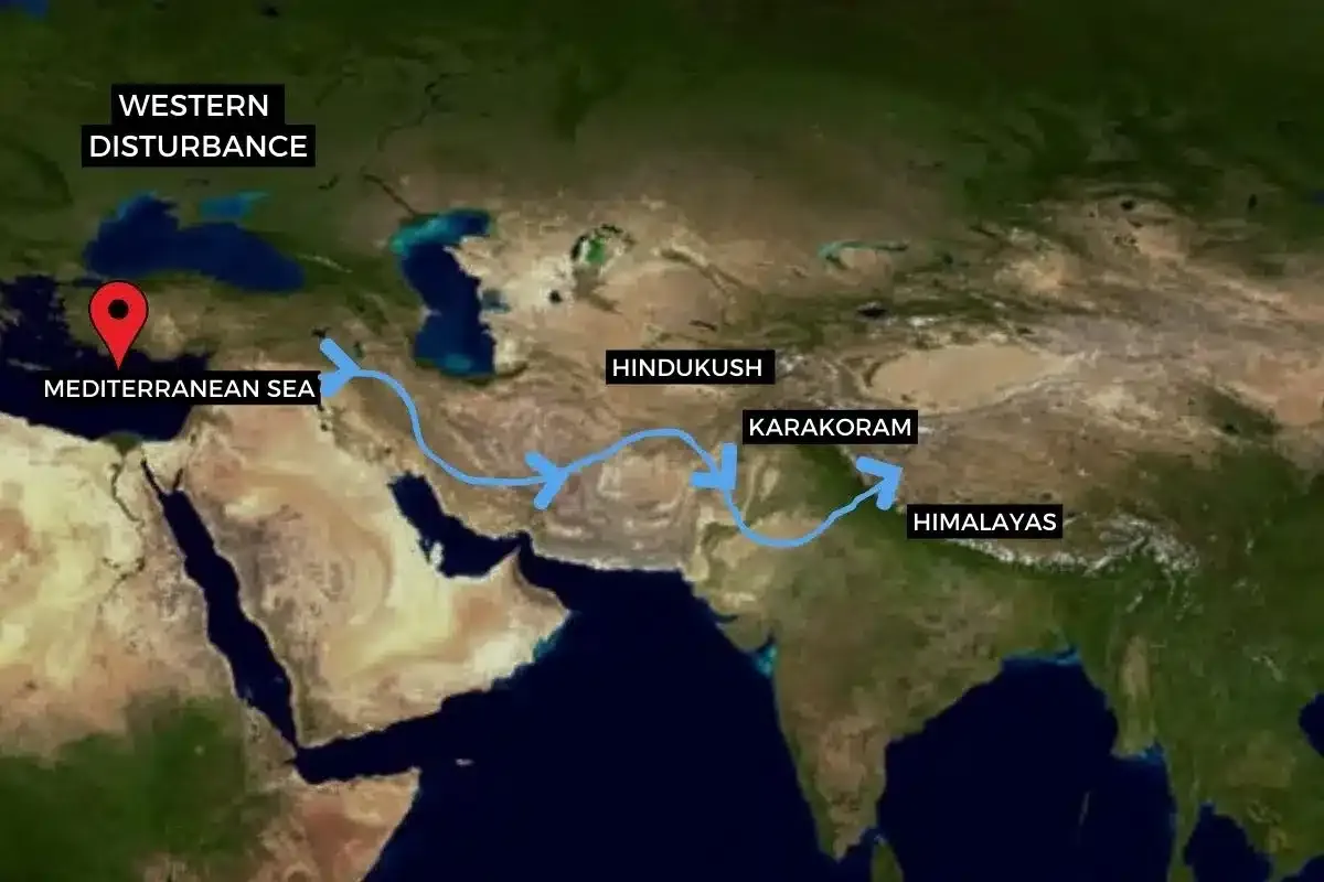 Western disturbance gfx map hindukush, karakoram, himalayas