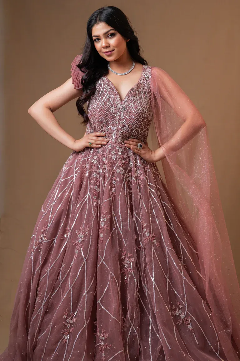 Shobitam Old Rose Fit and Flare Gown