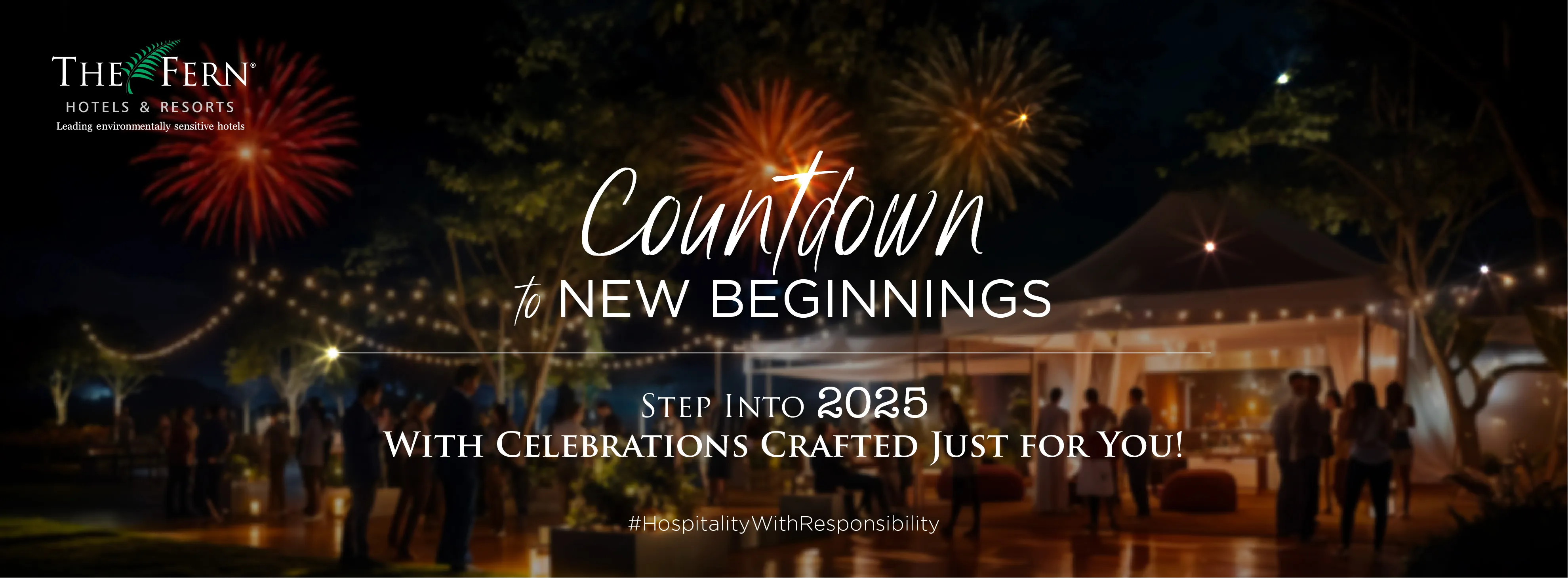 Welcome 2025 with unforgettable experiences at The Fern Hotels & Resorts!  Highlights:  1. Unique Experiences: Cultural immersions, lively celebrations, serene getaways, and more. 2. Thoughtfully Curated Packages: Opulent accommodations, engaging activities, and wellness offerings. 3. Culinary Excellence: Specially crafted menus, gourmet delights, and festive cocktails.  Participating Properties:  1. North & Central India: Ajmer, Bhimtal, Jaisalmer, Jodhpur, Mussoorie, Udaipur 2. Goa: Verna, Candolim 3. South India: Vijayapura 4. West India: Anjar, Bhuj, Dhari, Dwarka, Ekta Nagar, Igatpuri, Jambughoda, Little Rann of Kutch, Mumbai, Palghar, Polo Forest, Powai, Somnath  Celebrate:  With family, friends, or solo, create cherished memories and step into 2025 with joy, hope, and endless possibilities!  Contact your preferred property for more details and bookings!