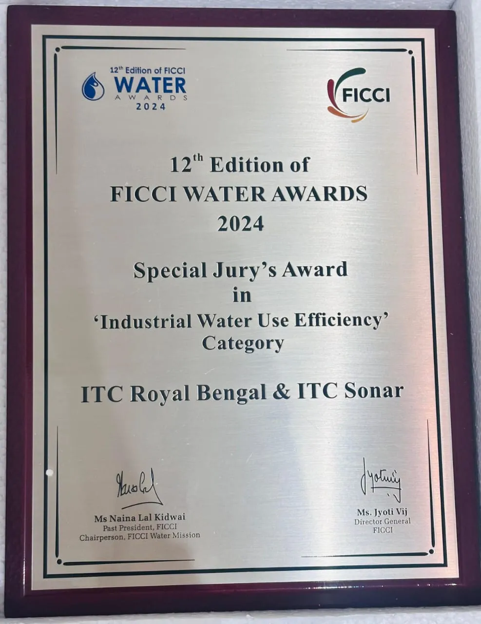 Industrial Water Efficiency award - at the FICCI Water Awards 2024