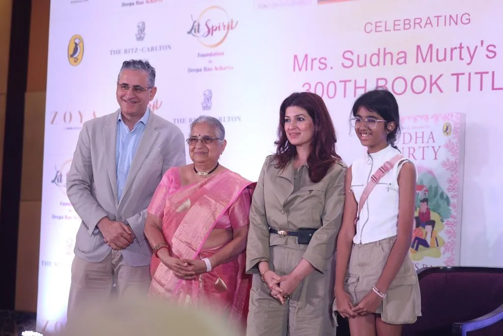 Left Mr. Reuben Kataria, GM-The Ritz-Carlton, Bangalore_, Mrs. Sudha Murty, Author, Ms.Twinkle Khanna, Actress and Columnist and Aditi Kataria Mr. Reuben Kataria's daughter 