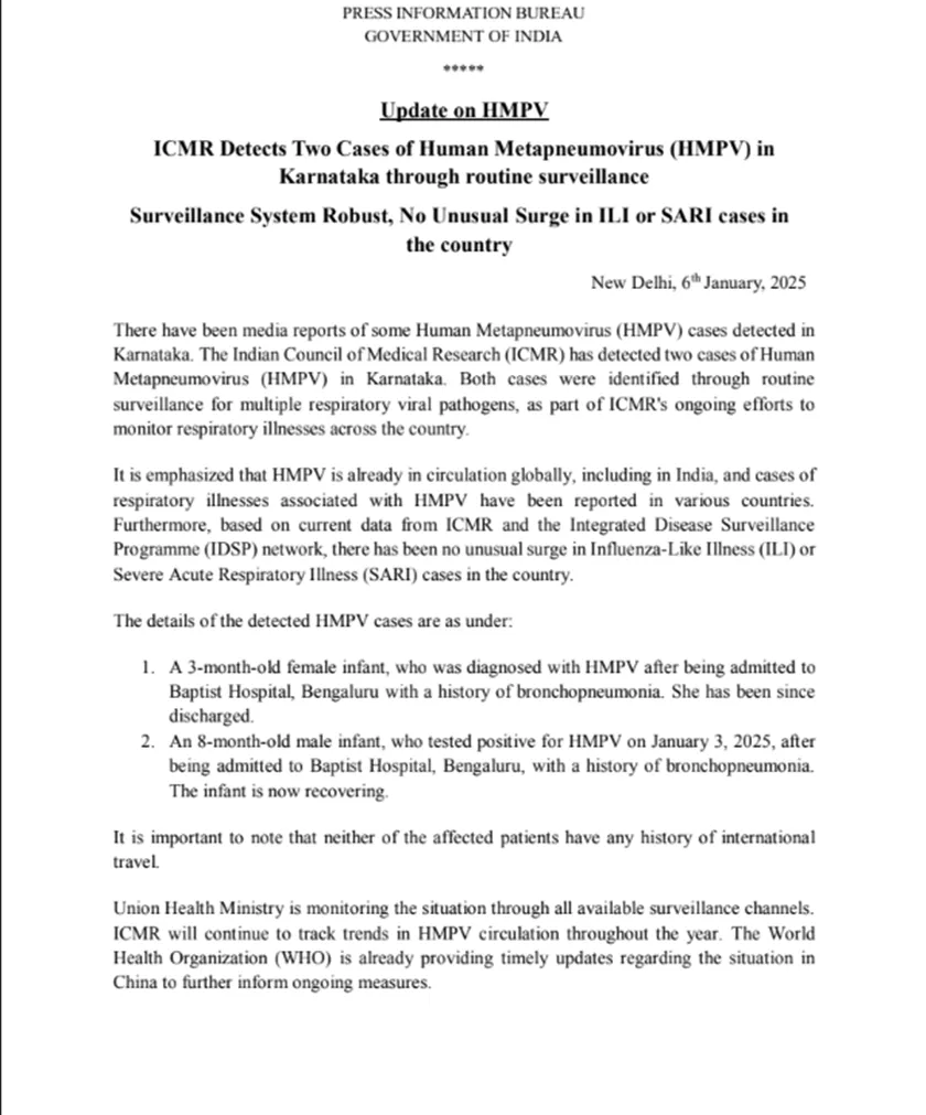 Bengaluru reports first two cases of HMPV in India