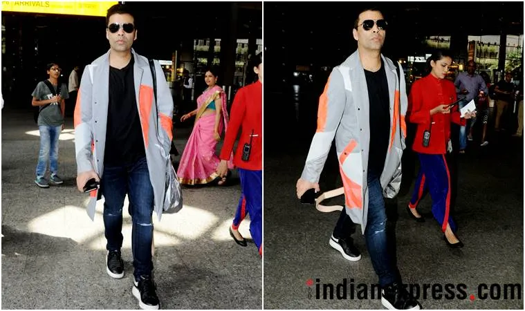 Karan Johar looked dapper in a grey blazer. (Source: Express Photo by Varinder Chawla)