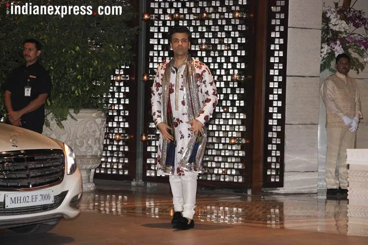 Karan Johar attended Mukesh Ambani’s daugghter’s engagement on Monday evening.
