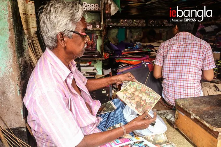 Ajit Dutta of india Kites making kites Express photo Shashi Ghosh