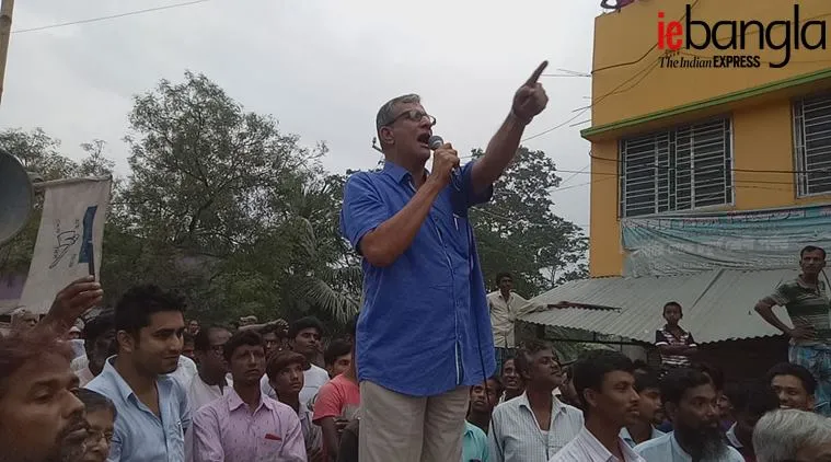 cpm leader tanmay bhattacharya in protest rally at bhangar against arrest of naxalite leader alik