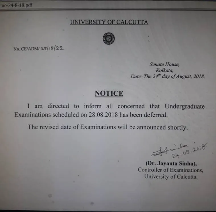 notice of kolkata university