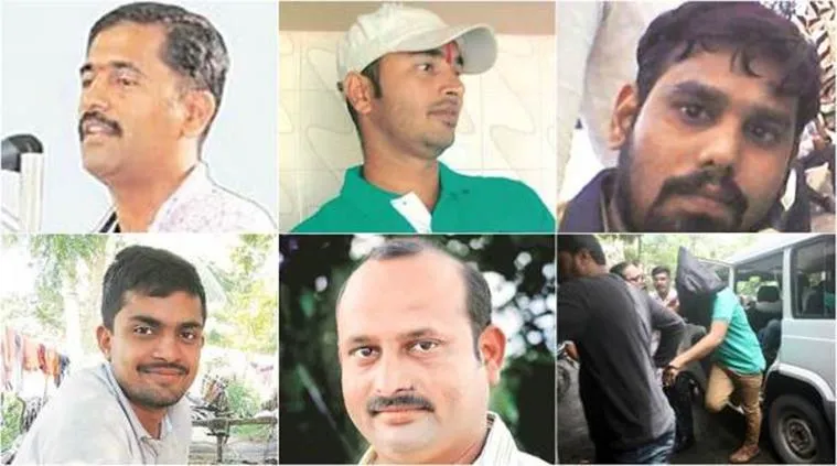 The six arrested; (clockwise from top left) Sudhanva Gondhalekar, Vaibhav Raut, Sachin Andure, Sharad Kalaskar, Shrikant Pangarkar and Avinash Pawar.