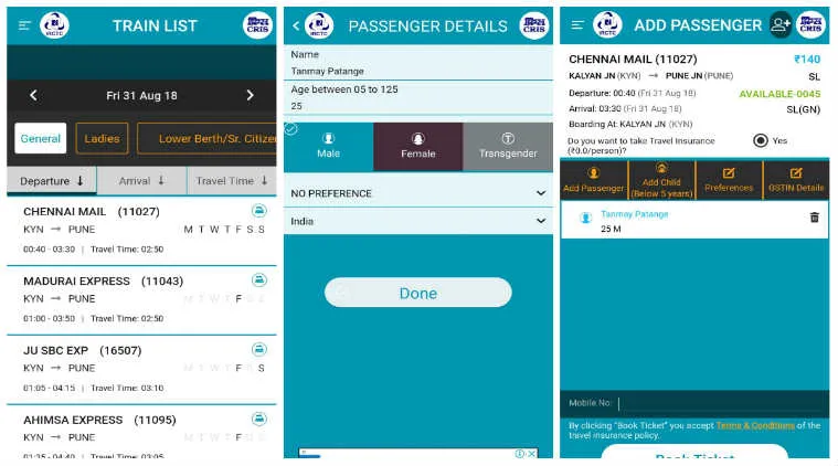 IRCTC train app ticket booking: