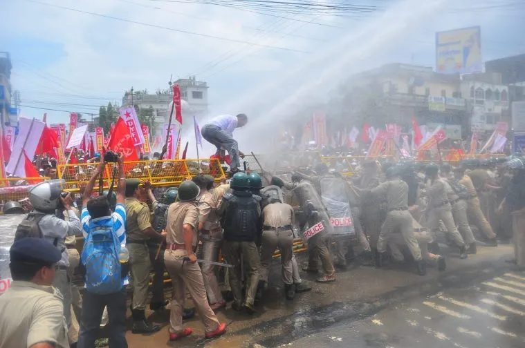 agartala water cannon left rally