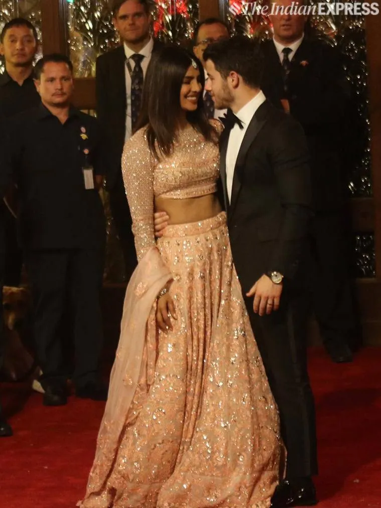 Priyanka Chopra and Nick Jonas at Isha Ambani’s wedding. (Express photo by Nirmal Harindran)