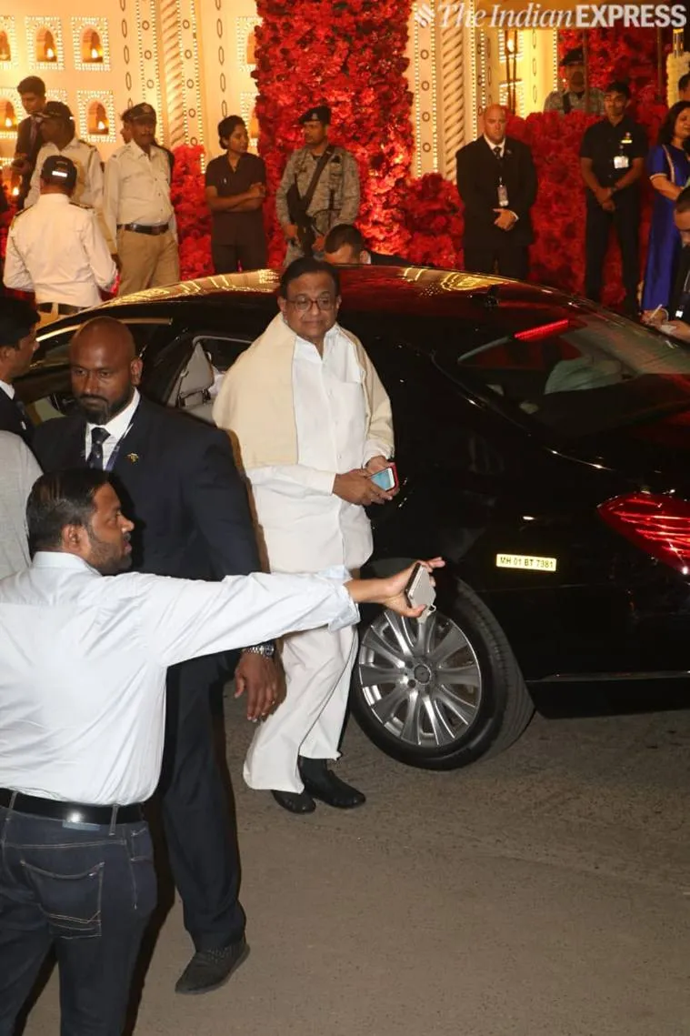 Congress leader P Chidambaram arrives for Isha Ambani and Anand Piramal’s wedding. (Photo by Varinder Chawla)