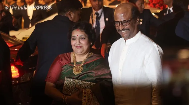 Rajinikanth, who celebrates his 68th birthday, took time out to attend Isha Ambani and Anand Piramal’s wedding. The superstar is accompanied by wife Latha Rajinikanth. (Photo by Nirmal Harindra