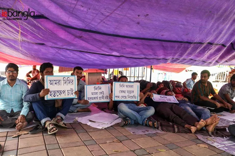 ssc candidate, স্কুল সার্ভিস চাকরিপ্রার্থী, Hunger strike, অনশন, Dharmatal, ধর্মতলা, Kolkata, কলকাতা