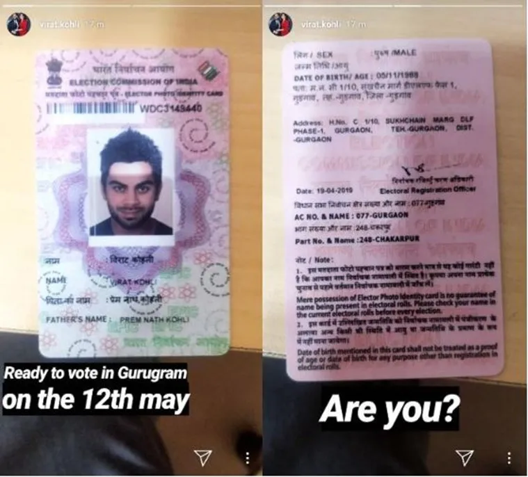 virat kohli voter card