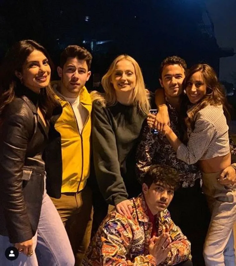 Priyanka Chopra and Sophie Turner with Jonas Brothers