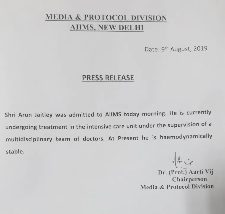 Arun jaitley hospital 