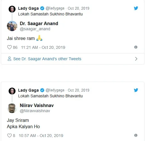 Indian fan repplies to Lady Gaga tweet