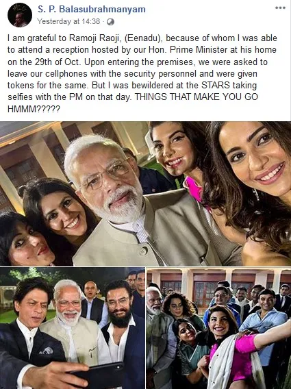 Singer SP Balasubrahmanyam's post