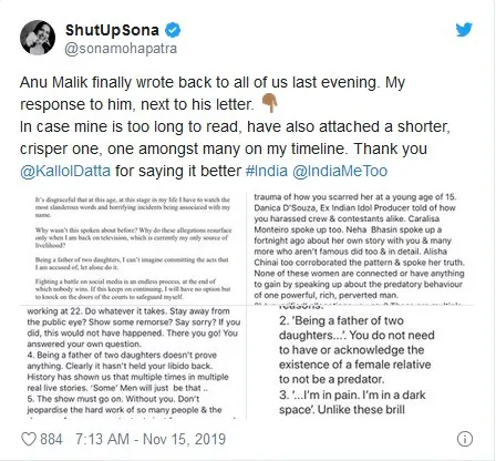 Sona Mohapatra slams Anu Malik over MeToo issue saying he needs counselling