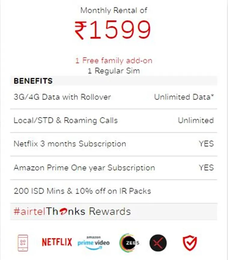 airtel 1499 postpaid plan