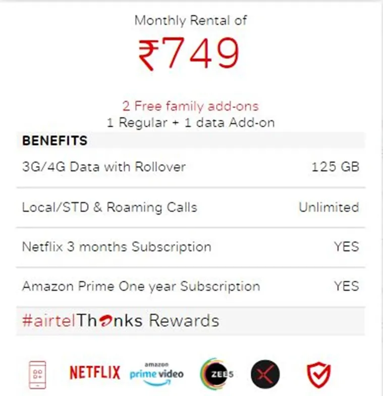 airtel 749 postpaid plan